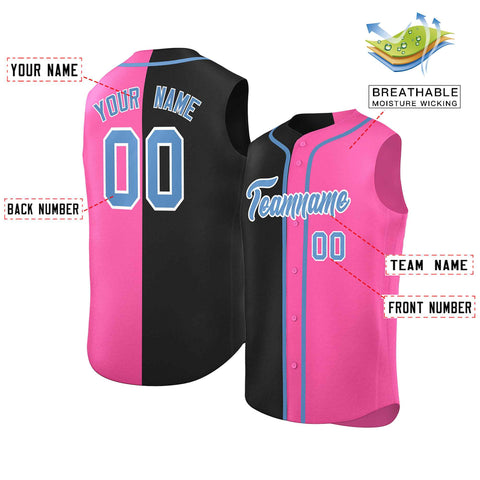 Custom Black Pink Split Fashion Design Authentic Sleeveless Baseball Jersey