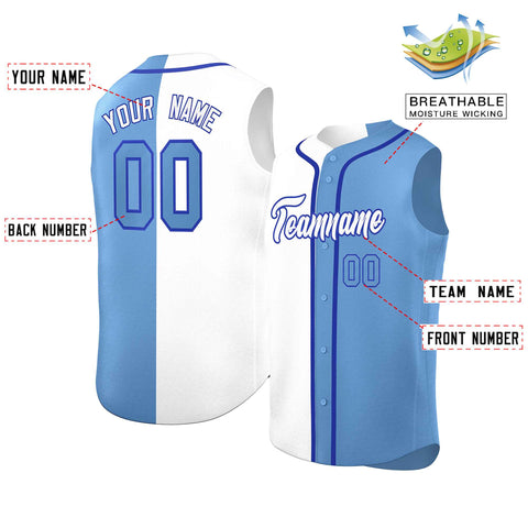 Custom White Light Blue Split Fashion Design Authentic Sleeveless Baseball Jersey