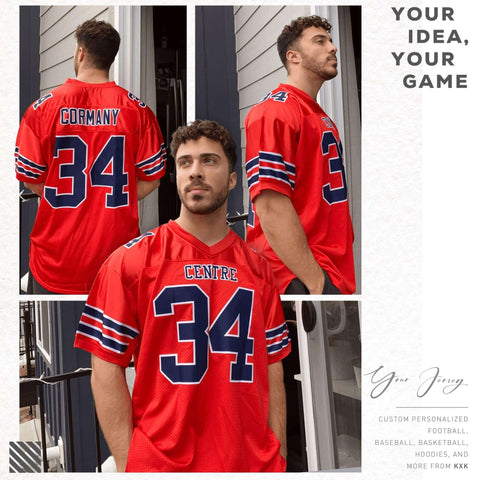 Custom Panther Blue White-Red Classic Style Authentic Football Jersey
