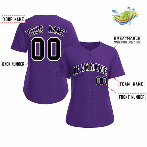 Custom Purple Black White Classic Style Baseball Jersey for Women