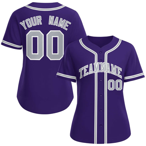 Custom Purple Gray-White Classic Style Baseball Jersey For Women
