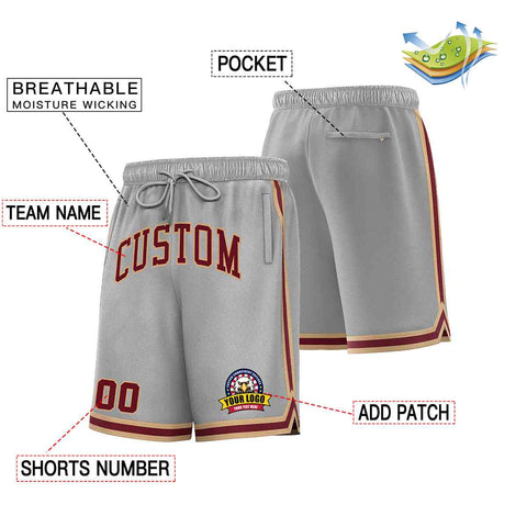 Custom Gray Maroon-Old Gold Classic Style Basketball Mesh Shorts