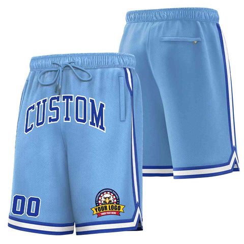 Custom Light Blue Royal-White Classic Style Basketball Mesh Shorts