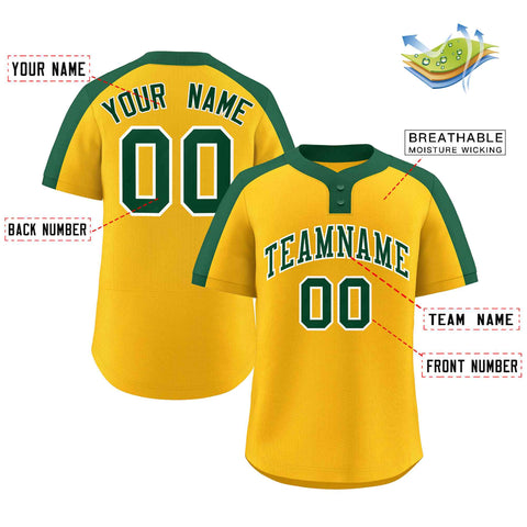 Custom Gold Green-White Classic Style Authentic Two-Button Baseball Jersey