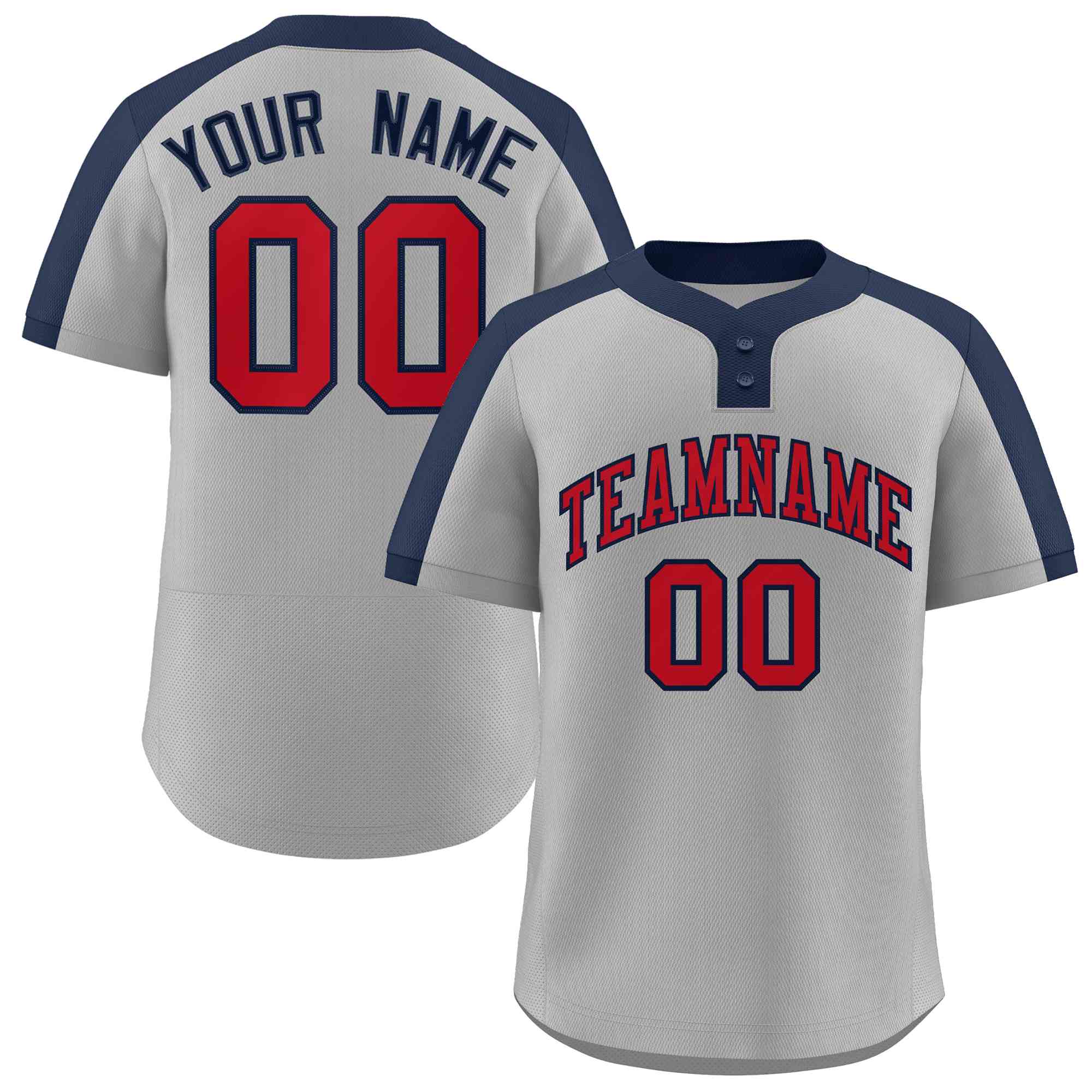 Custom Gray Red-Navy Baseball Jersey