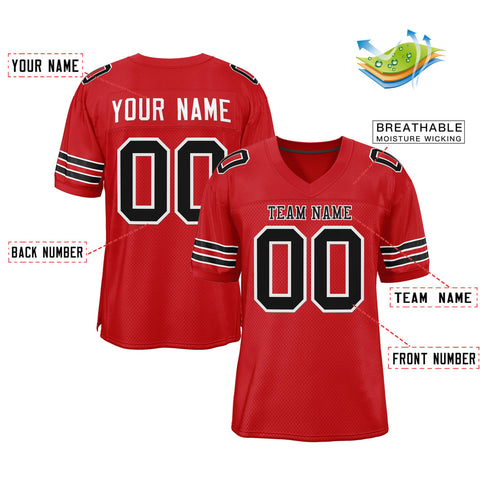Custom Red Black-White Classic Style Mesh Authentic Football Jersey