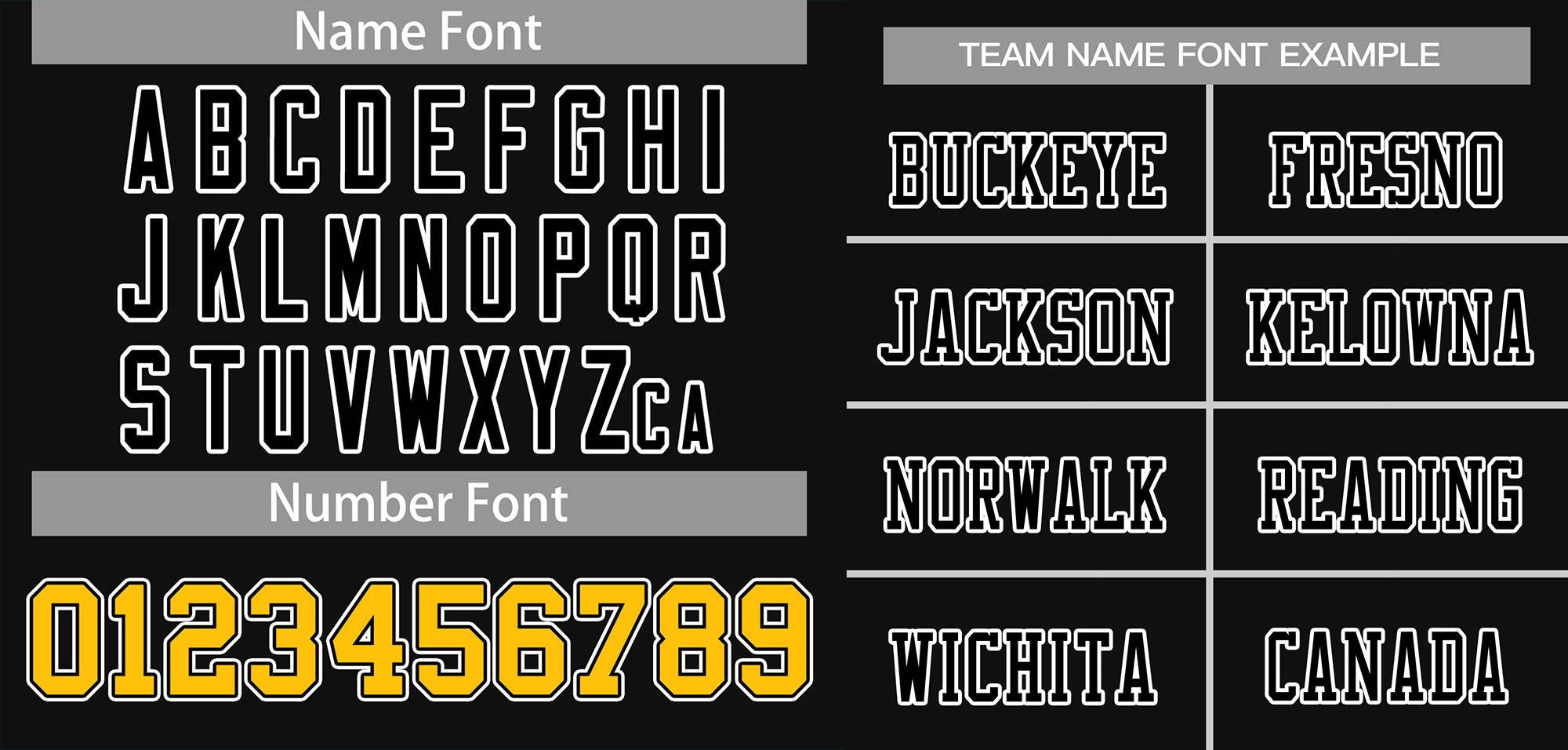 football black jersey name font example