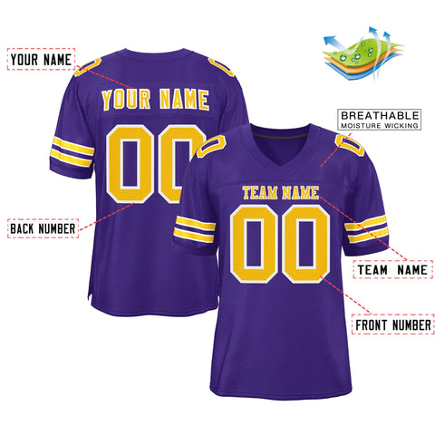 Custom Purple Gold-White Classic Style Mesh Authentic Football Jersey