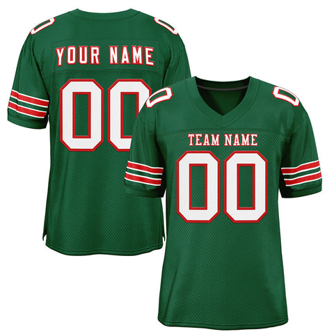 Custom Green White-Red Classic Style Mesh Authentic Football Jersey