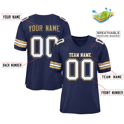 Custom Navy Blue White-Old Gold Classic Style Mesh Authentic Football Jersey