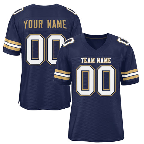 Custom Navy Blue White-Old Gold Classic Style Mesh Authentic Football Jersey