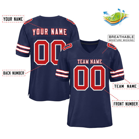 Custom Navy White-Red Classic Style Mesh Authentic Football Jersey