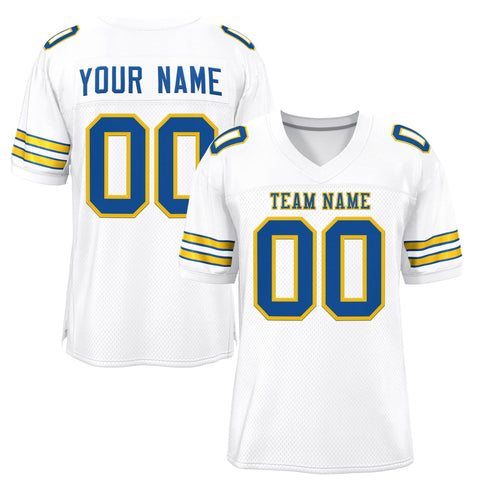 Custom White Panther Blue-Gold Classic Style Mesh Authentic Football Jersey