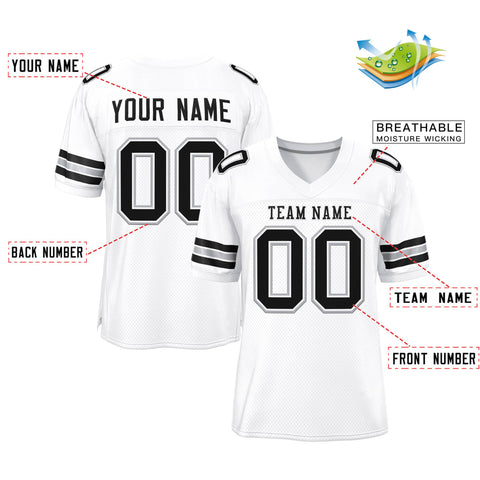 Custom White Black-Silver Classic Style Mesh Authentic Football Jersey