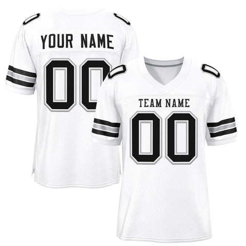 Custom White Black-Silver Classic Style Mesh Authentic Football Jersey