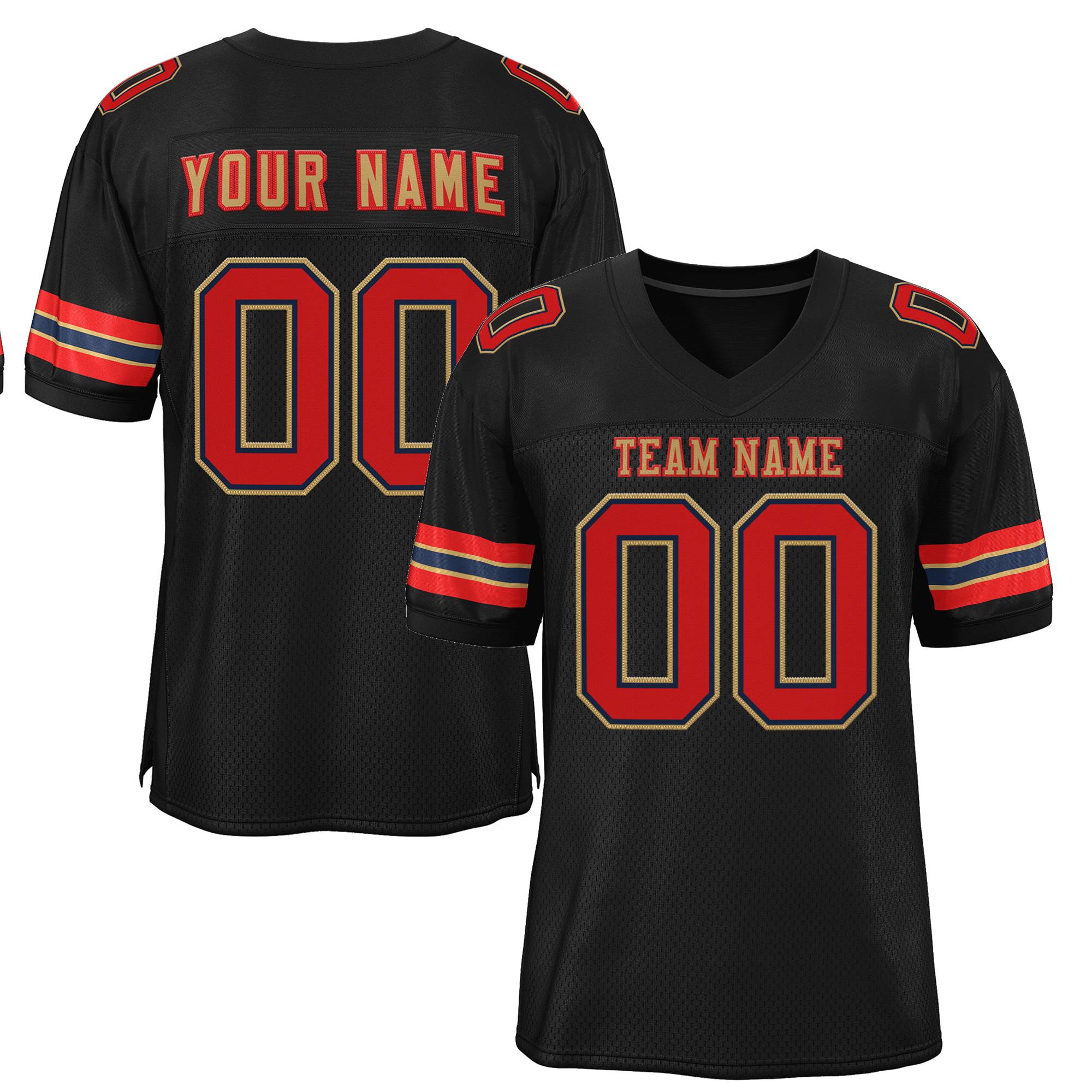 Custom Black Red-Old Gold Mesh Authentic Football Jersey