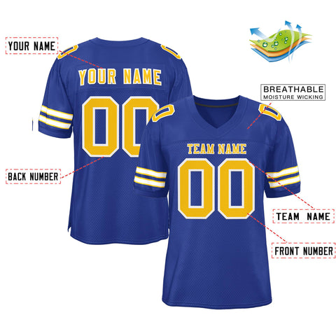 Custom Royal Gold-White Classic Style Mesh Authentic Football Jersey