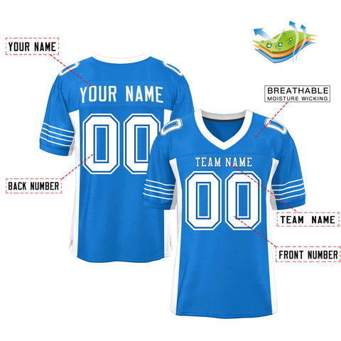 Custom Panther Blue White Insert Color Design Mesh Authentic Football Jersey