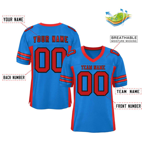 Custom Panther Blue Red Insert Color Design Mesh Authentic Football Jersey