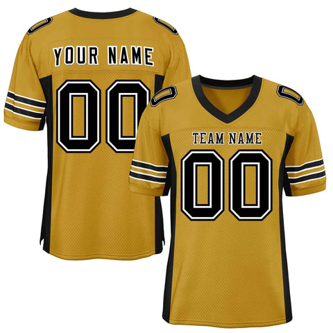 Custom Old Gold Black Insert Color Design Mesh Authentic Football Jersey