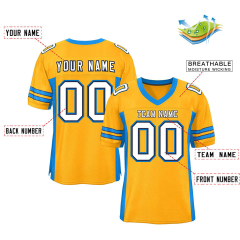 Custom Yellow Panther Blue Insert Color Design Mesh Authentic Football Jersey