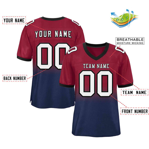 Custom Cardinal Navy White-Black Gradient Fashion Outdoor Authentic Football Jersey