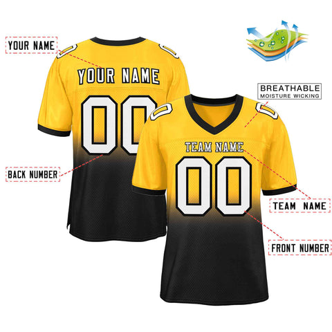 Custom Yellow Black-White Gradient Fashion Outdoor Authentic Football Jersey