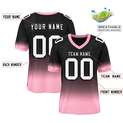 Custom Black Pink-White Gradient Fashion Personalized Team Football Jersey