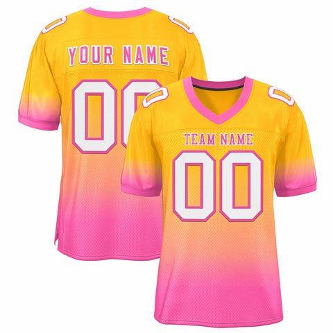 Custom Yellow Pink-White Gradient Fashion Personalized Team Football Jersey