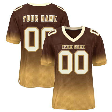 Custom Brown Old Gold-Cream Gradient Fashion Personalized Team Football Jersey