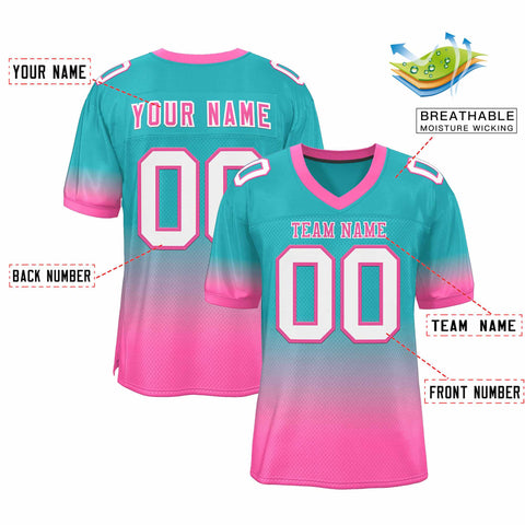 Custom Aqua Pink-White Gradient Fashion Personalized Team Football Jersey
