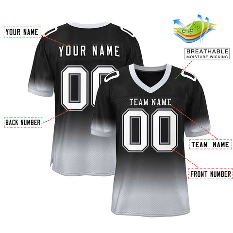Custom Black Gray-White Gradient Fashion Personalized Team Football Jersey