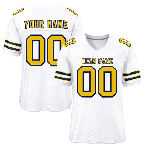 Custom White Gold-Navy Classic Style Authentic Football Jersey
