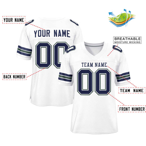 Custom White Navy-White Classic Style Authentic Football Jersey