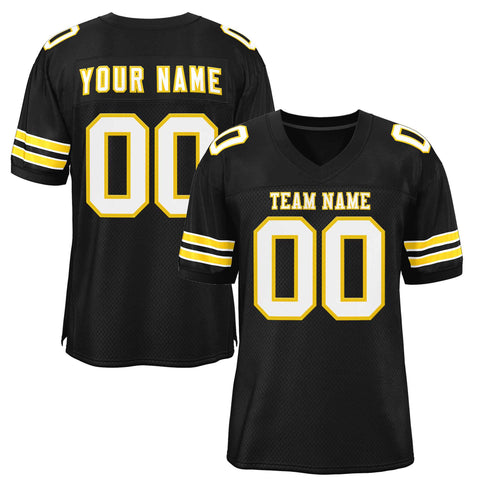 Custom Black White-Gold Classic Style Authentic Football Jersey