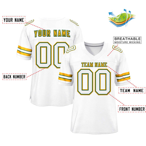 Custom White Gold-Kelly Green Classic Style Authentic Football Jersey