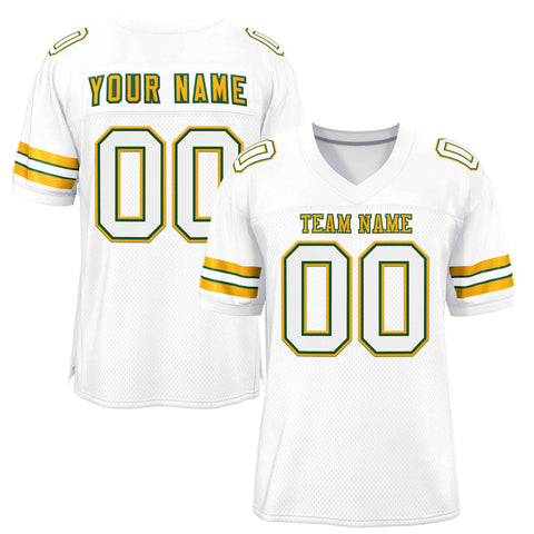 Custom White Gold-Kelly Green Classic Style Authentic Football Jersey