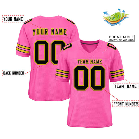 Custom Rose Pink Black-Old Gold Classic Style Authentic Football Jersey