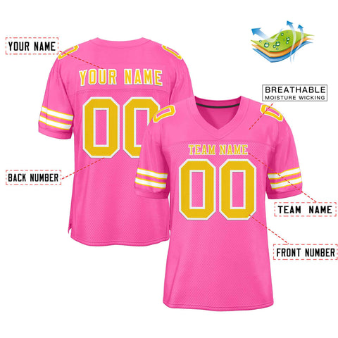 Custom Rose Pink Gold-White Classic Style Authentic Football Jersey