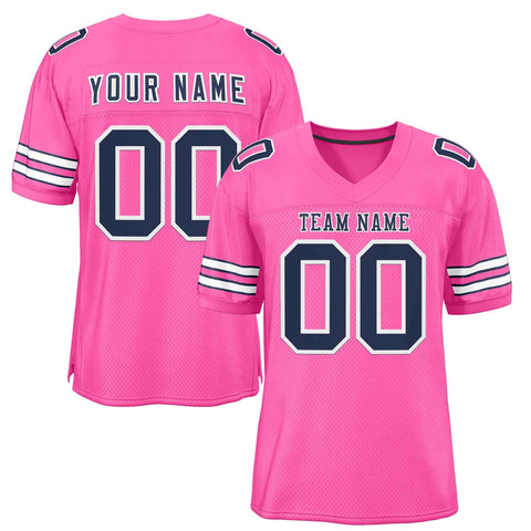 Custom Rose Pink Navy-White Classic Style Authentic Football Jersey