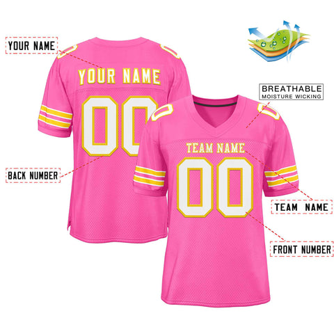 Custom Rose Pink White-Gold Classic Style Authentic Football Jersey