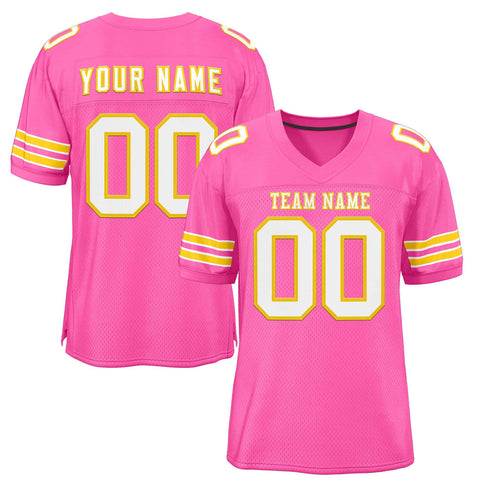 Custom Rose Pink White-Gold Classic Style Authentic Football Jersey