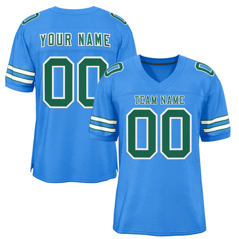 Custom Powder Blue Kelly Green-White Classic Style Authentic Football Jersey