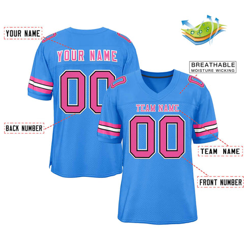 Custom Powder Blue Pink-White Classic Style Authentic Football Jersey