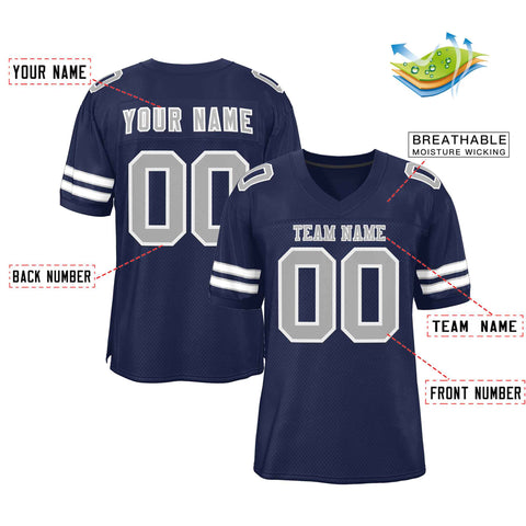 Custom Navy Gray-White Classic Style Authentic Football Jersey
