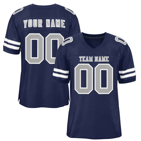 Custom Navy Gray-White Classic Style Authentic Football Jersey
