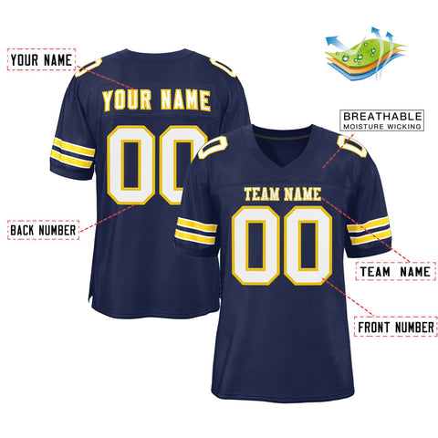 Custom Navy White-Gold Classic Style Authentic Football Jersey