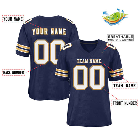 Custom Navy White-Old Gold Classic Style Authentic Football Jersey