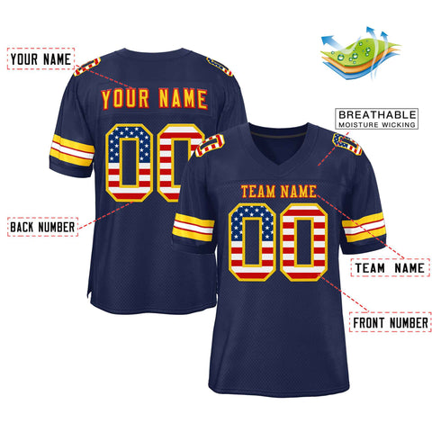 Custom Navy Gold-Red Classic Style Authentic Football Jersey