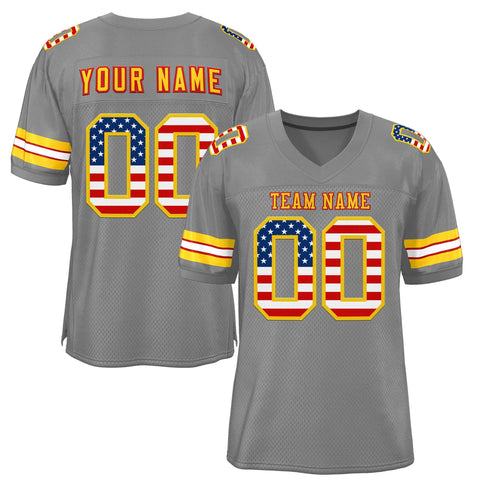 Custom Gray Gold-Red Classic Style Authentic Football Jersey
